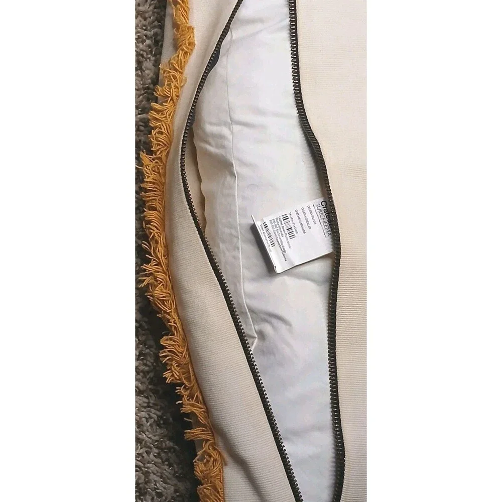 Crate And Barrel Lumbar Down Pillow 12x24 Fall Yellow Rust Plum Boho Embroidered